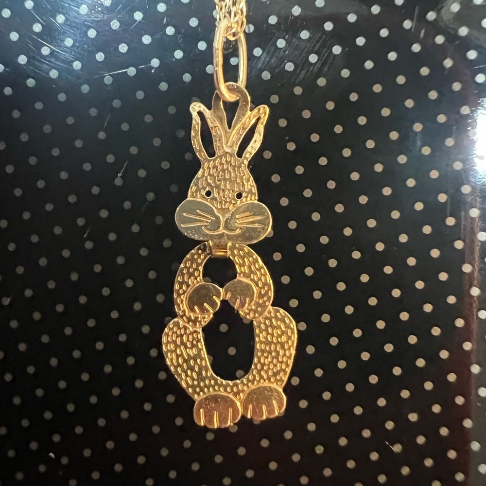 Bunny, floating body necklace. 20 inches.